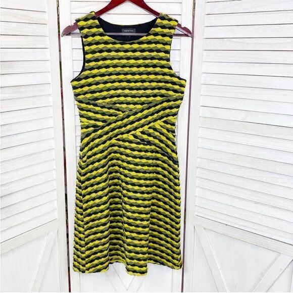 Spense Striped Skater Dress Textured Knit Fit And Flare Green Black 6 - Picture 6 of 11